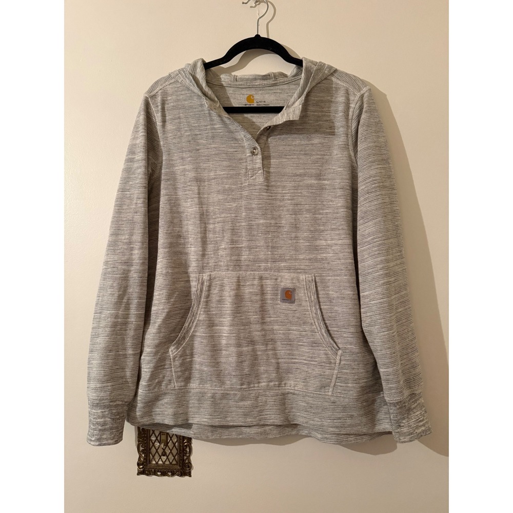 Carhartt Womens Norwalk Heather Gray Space Dye Henley Hoodie Pullover Large